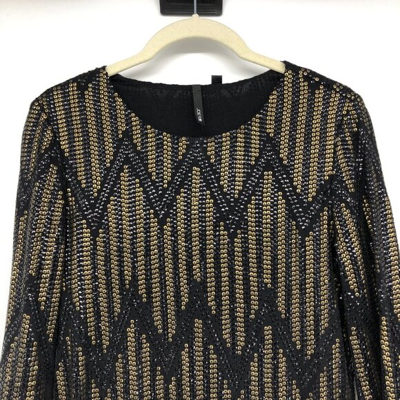 Joe's Jeans Black & Gold Yves Sequin Chevron Long Sleeve Mini Dress size XS - Picture 5 of 16